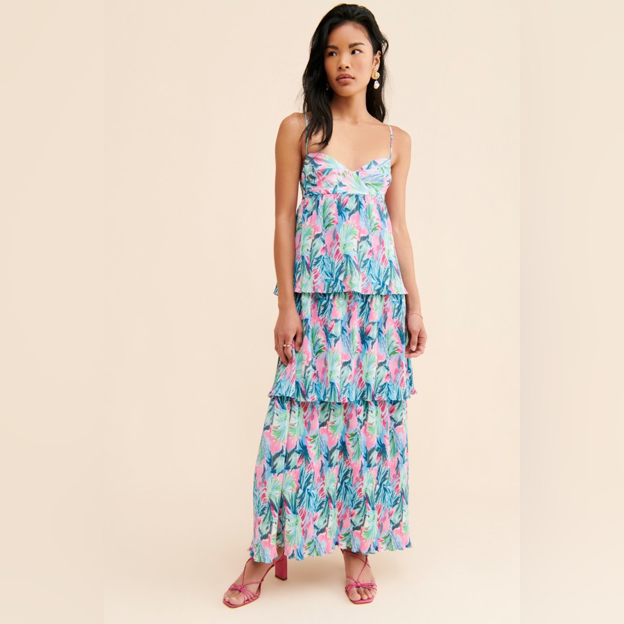 Saylor Pleated Floral Maxi Dress Retail $242.00